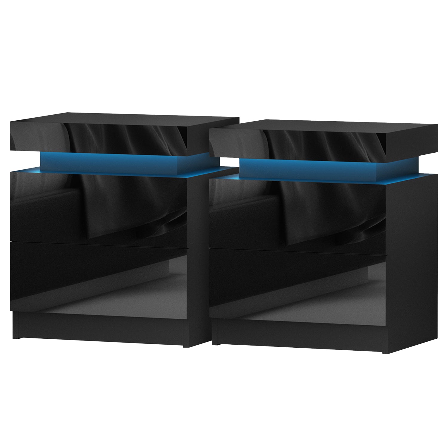 Bedside Tables: Artiss 2X Bedside Table LED 2 Drawers Lift-up Storage - COLEY Black