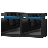 Bedside Tables: Artiss 2X Bedside Table LED 2 Drawers Lift-up Storage - COLEY Black