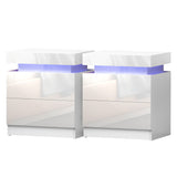 Bedside Tables: Artiss 2X Bedside Table LED 2 Drawers Lift-up Storage - COLEY White