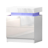 Bedside Tables: Artiss 2X Bedside Table LED 2 Drawers Lift-up Storage - COLEY White