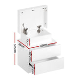 Bedside Tables: Artiss 2X Bedside Table LED 2 Drawers Lift-up Storage - COLEY White