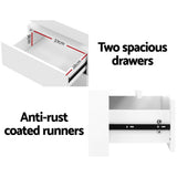 Bedside Tables: Artiss 2X Bedside Table LED 2 Drawers Lift-up Storage - COLEY White