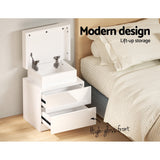 Bedside Tables: Artiss 2X Bedside Table LED 2 Drawers Lift-up Storage - COLEY White