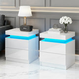 Bedside Tables: Artiss 2X Bedside Table LED 2 Drawers Lift-up Storage - COLEY White