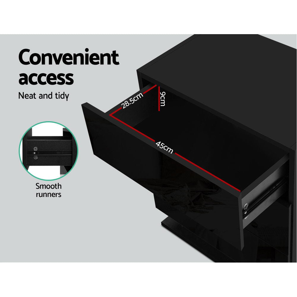 Bedside Tables: Artiss Bedside Table LED 3 Drawers - MORI Black