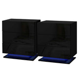 Bedside Tables: Artiss 2x Bedside Table LED 3 Drawers - MORI Black