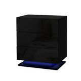 Bedside Tables: Artiss 2x Bedside Table LED 3 Drawers - MORI Black