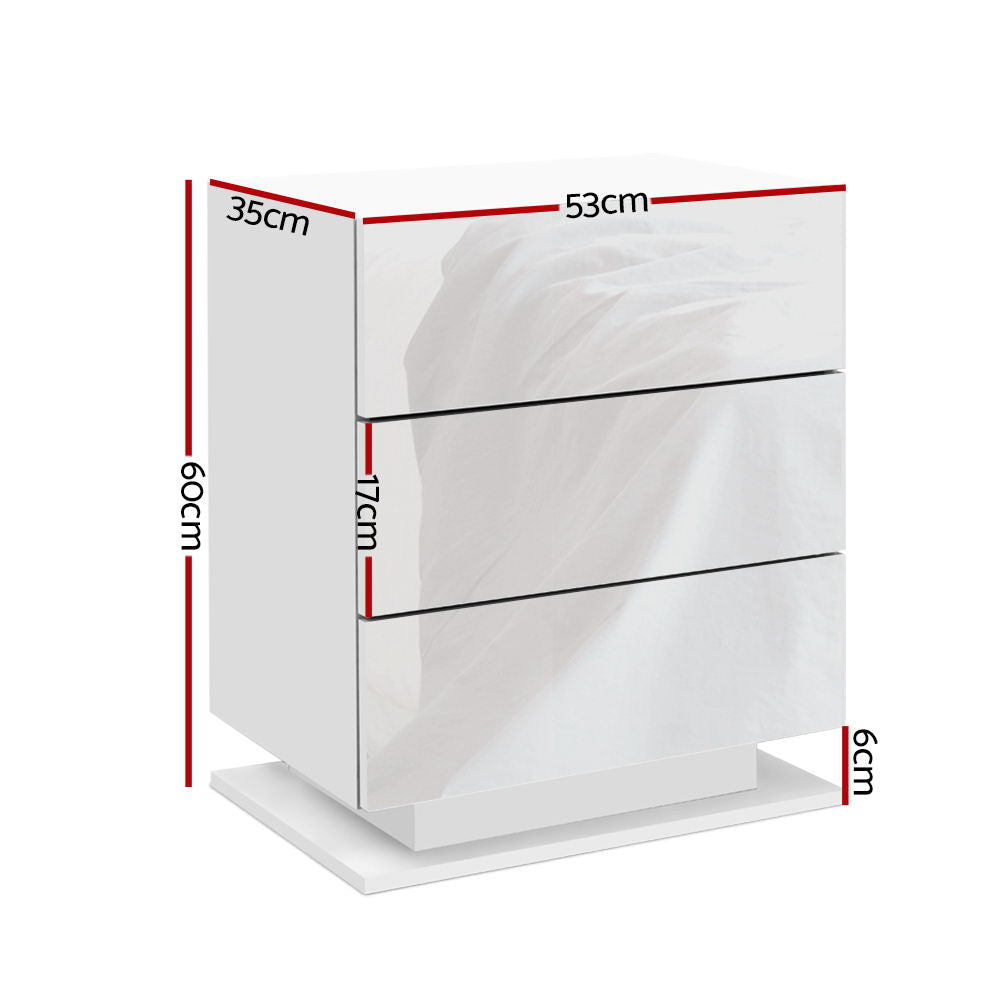 Bedside Tables: Artiss Bedside Table LED 3 Drawers - MORI White