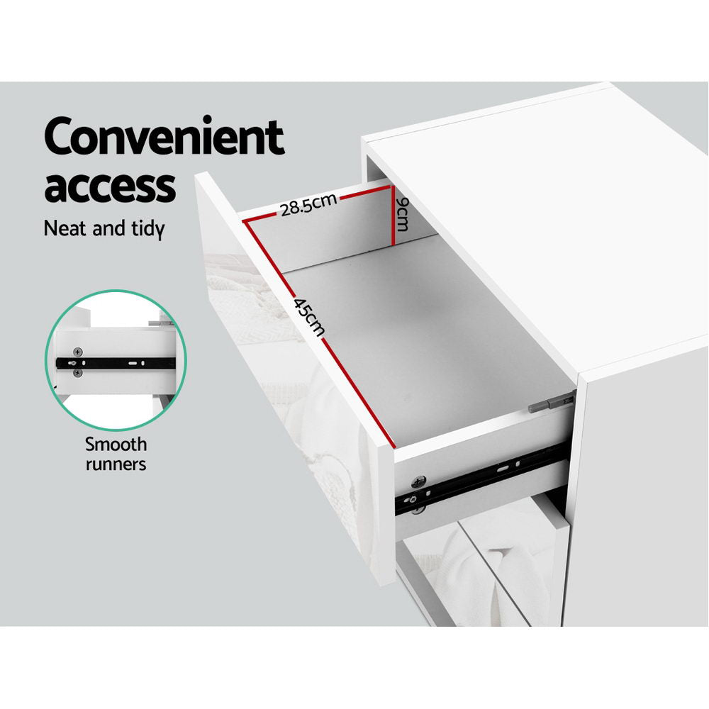 Bedside Tables: Artiss Bedside Table LED 3 Drawers - MORI White