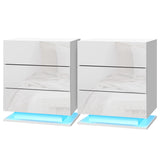 Bedside Tables: Artiss 2x Bedside Table LED 3 Drawers - MORI White