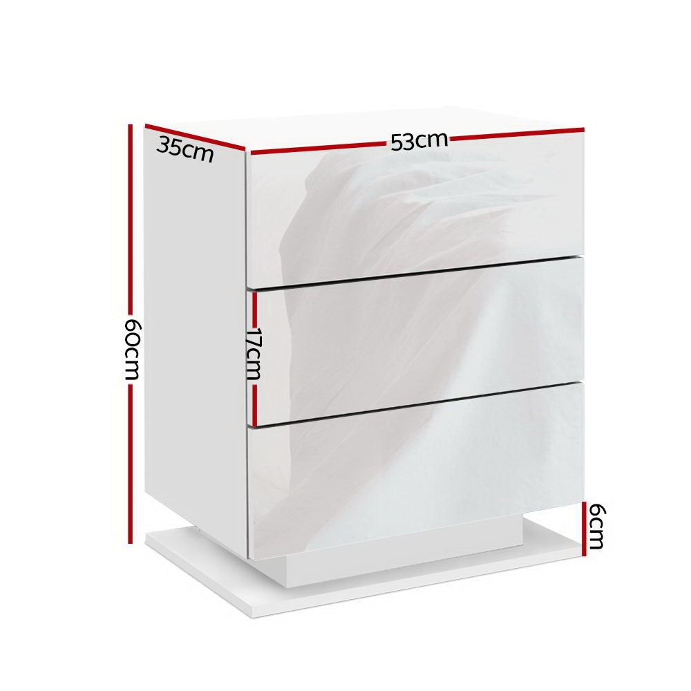 Bedside Tables: Artiss 2x Bedside Table LED 3 Drawers - MORI White