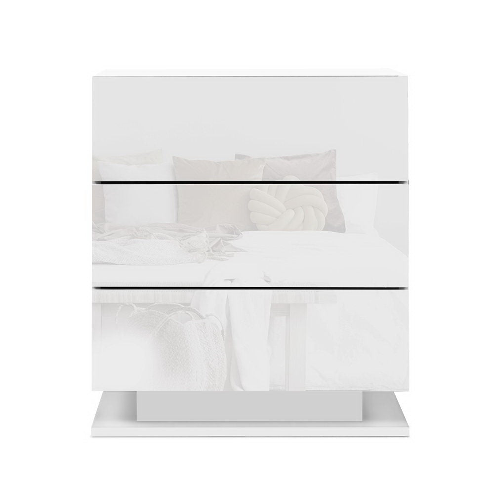 Bedside Tables: Artiss 2x Bedside Table LED 3 Drawers - MORI White