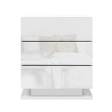 Bedside Tables: Artiss 2x Bedside Table LED 3 Drawers - MORI White