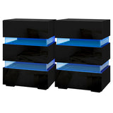 Bedside Tables: Artiss 2x Bedside Table LED 3 Drawers - LUMI Black