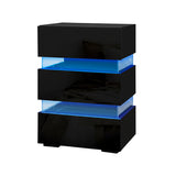 Bedside Tables: Artiss 2x Bedside Table LED 3 Drawers - LUMI Black