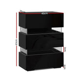 Bedside Tables: Artiss 2x Bedside Table LED 3 Drawers - LUMI Black