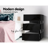 Bedside Tables: Artiss 2x Bedside Table LED 3 Drawers - LUMI Black