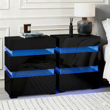 Bedside Tables: Artiss 2x Bedside Table LED 3 Drawers - LUMI Black