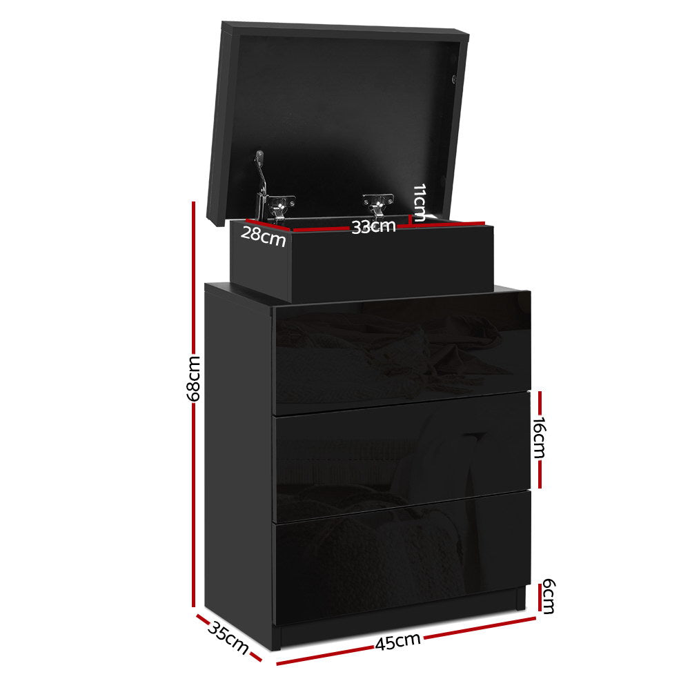 Bedside Tables: Artiss Bedside Table LED 3 Drawers - COLEY Black