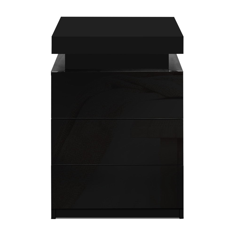 Bedside Tables: Artiss Bedside Table LED 3 Drawers - COLEY Black