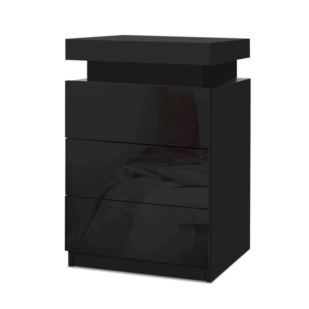 Bedside Tables: Artiss Bedside Table LED 3 Drawers - COLEY Black