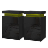 Bedside Tables: Artiss 2X Bedside Table LED 3 Drawers - COLEY Black