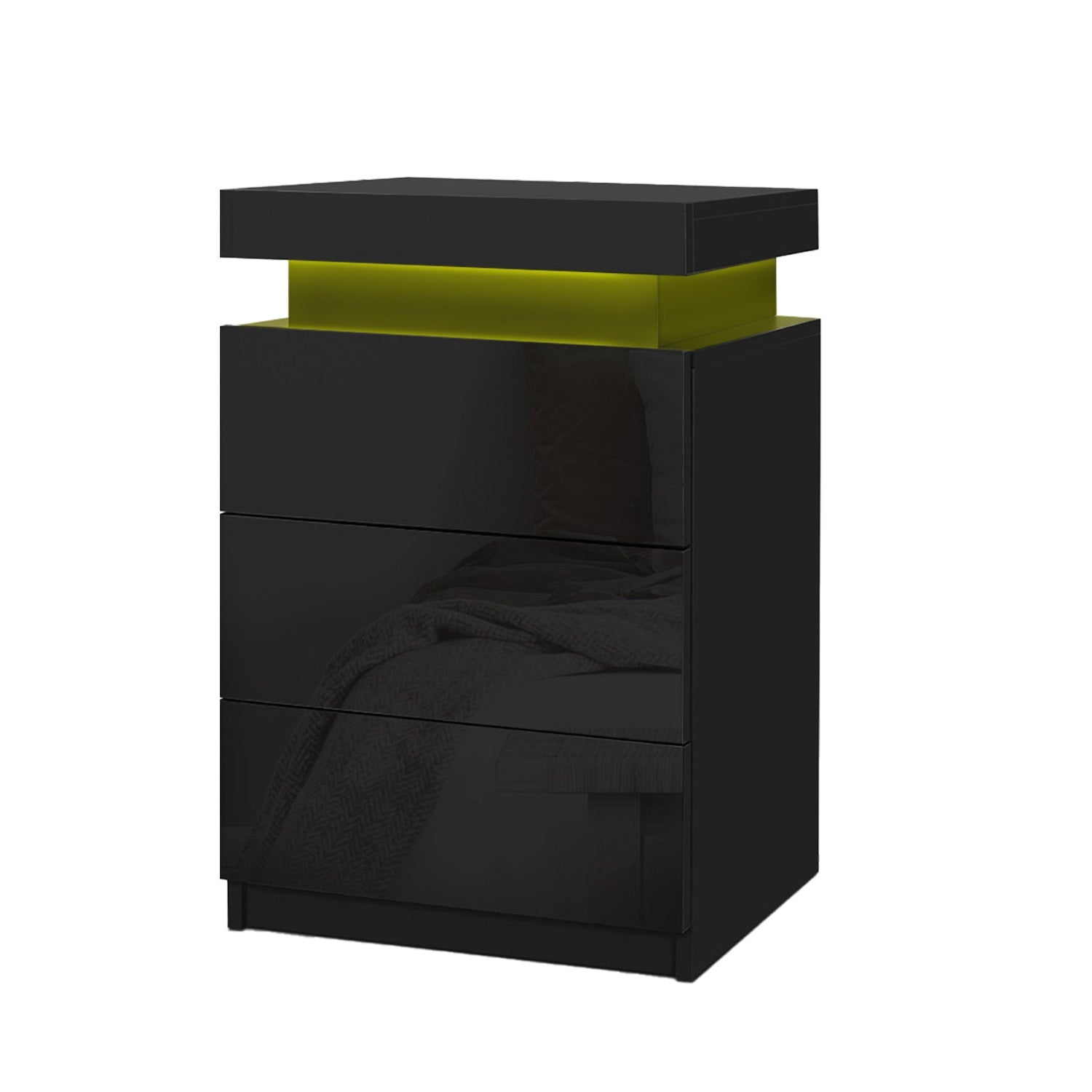 Bedside Tables: Artiss 2X Bedside Table LED 3 Drawers - COLEY Black