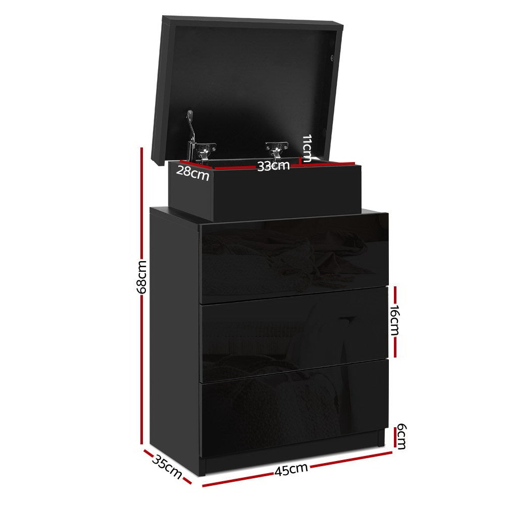Bedside Tables: Artiss 2X Bedside Table LED 3 Drawers - COLEY Black