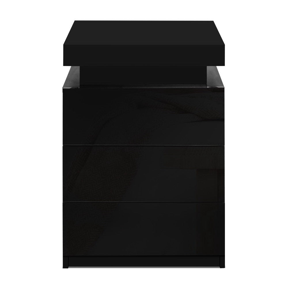 Bedside Tables: Artiss 2X Bedside Table LED 3 Drawers - COLEY Black