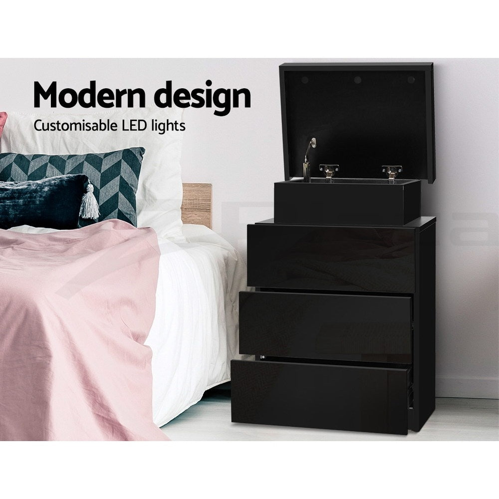 Bedside Tables: Artiss 2X Bedside Table LED 3 Drawers - COLEY Black
