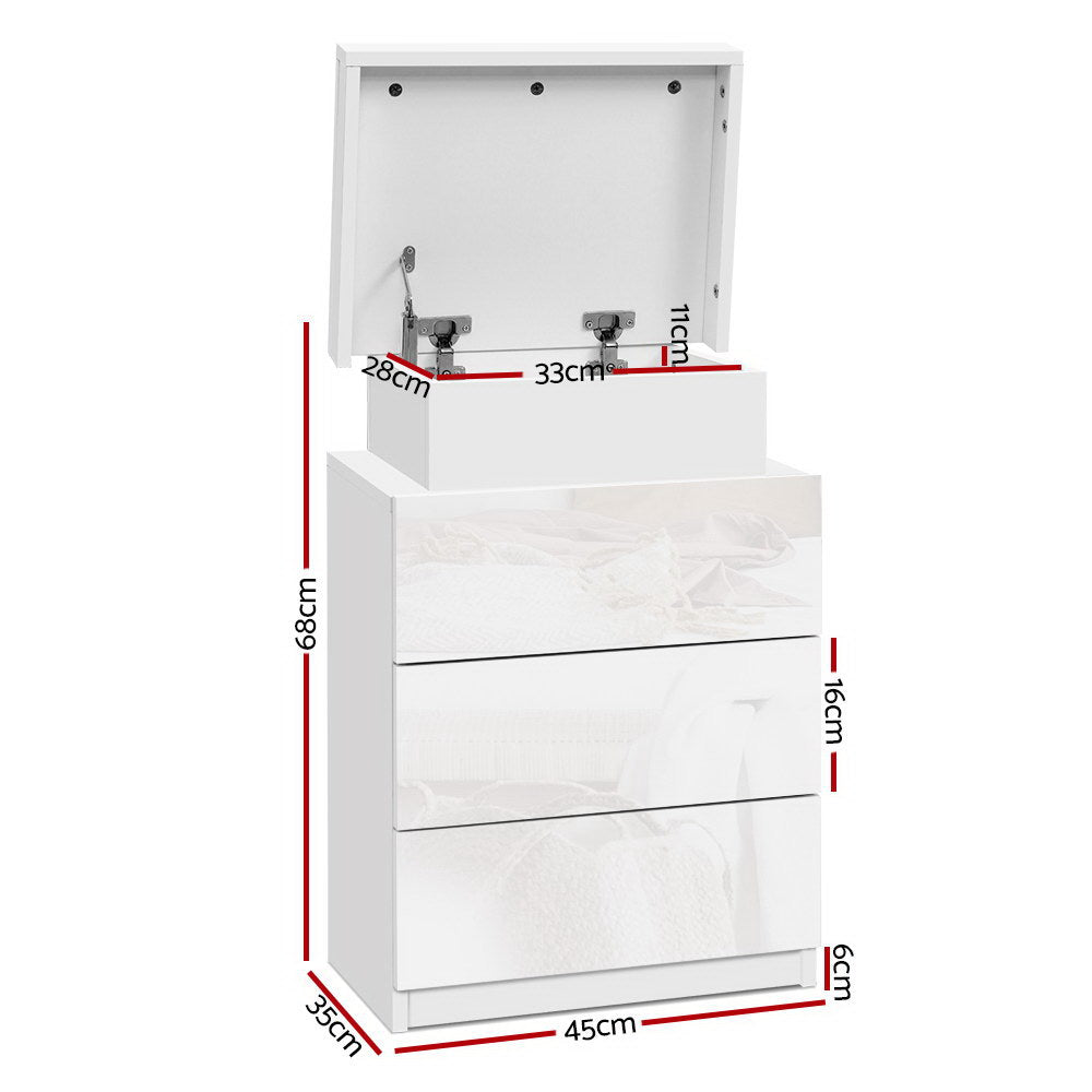 Bedside Tables: Artiss Bedside Table LED 3 Drawers - COLEY White