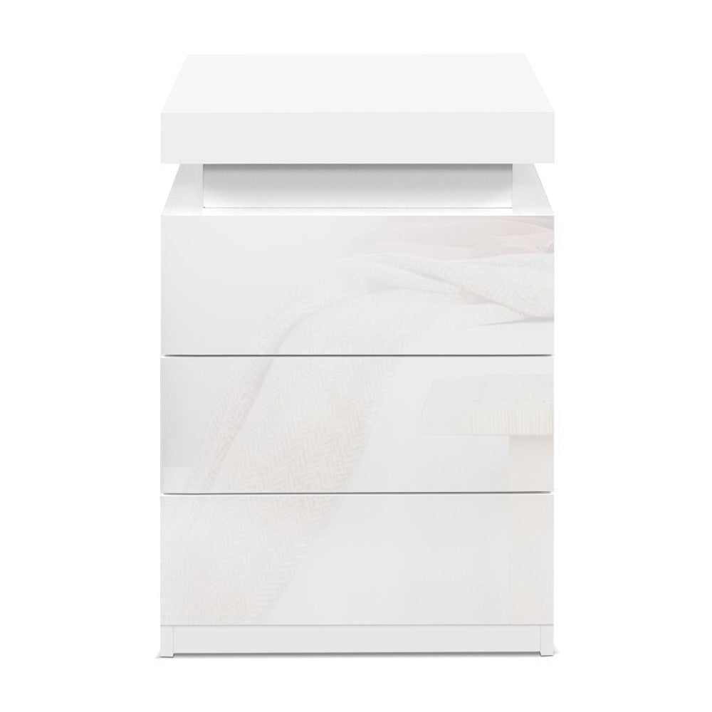 Bedside Tables: Artiss Bedside Table LED 3 Drawers - COLEY White