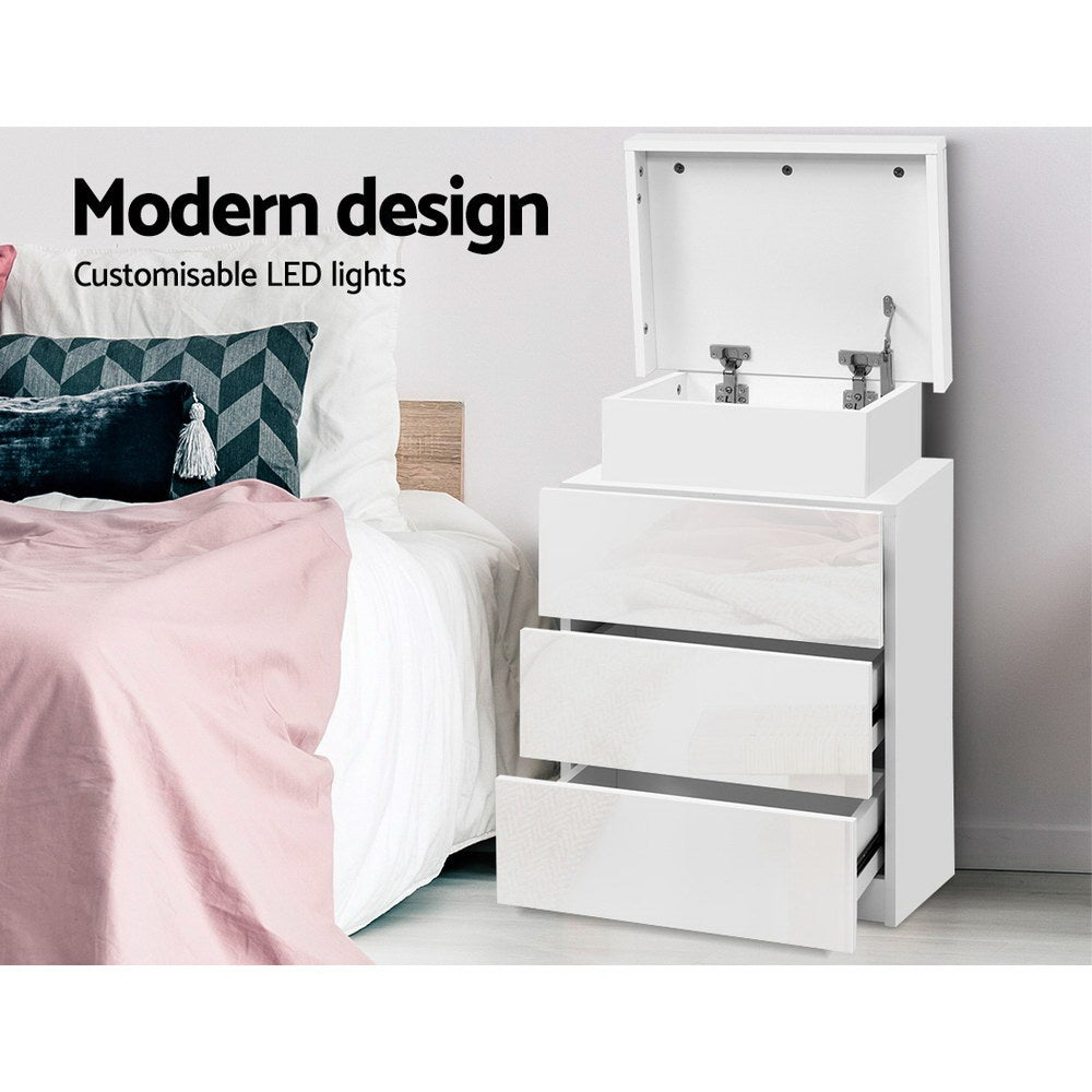 Bedside Tables: Artiss Bedside Table LED 3 Drawers - COLEY White