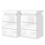 Bedside Tables: Artiss 2X Bedside Table LED 3 Drawers - COLEY White