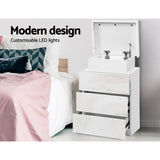 Bedside Tables: Artiss 2X Bedside Table LED 3 Drawers - COLEY White