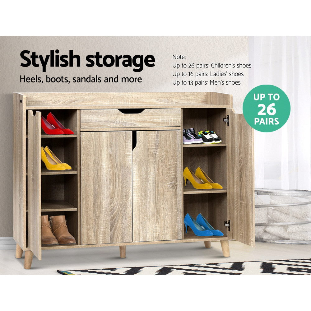 Shoe Storage: Artiss Shoe Rack Cabinet 26 Pairs Adjustable Pine Cissy