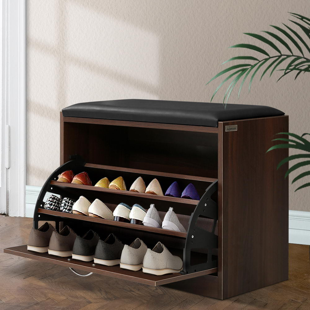 Shoe Storage: Artiss Shoe Rack Cabinet Bench15 Pairs Walnut Kyla