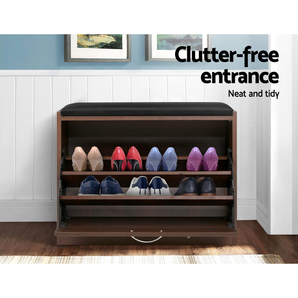 Shoe Storage: Artiss Shoe Rack Cabinet Bench15 Pairs Walnut Kyla