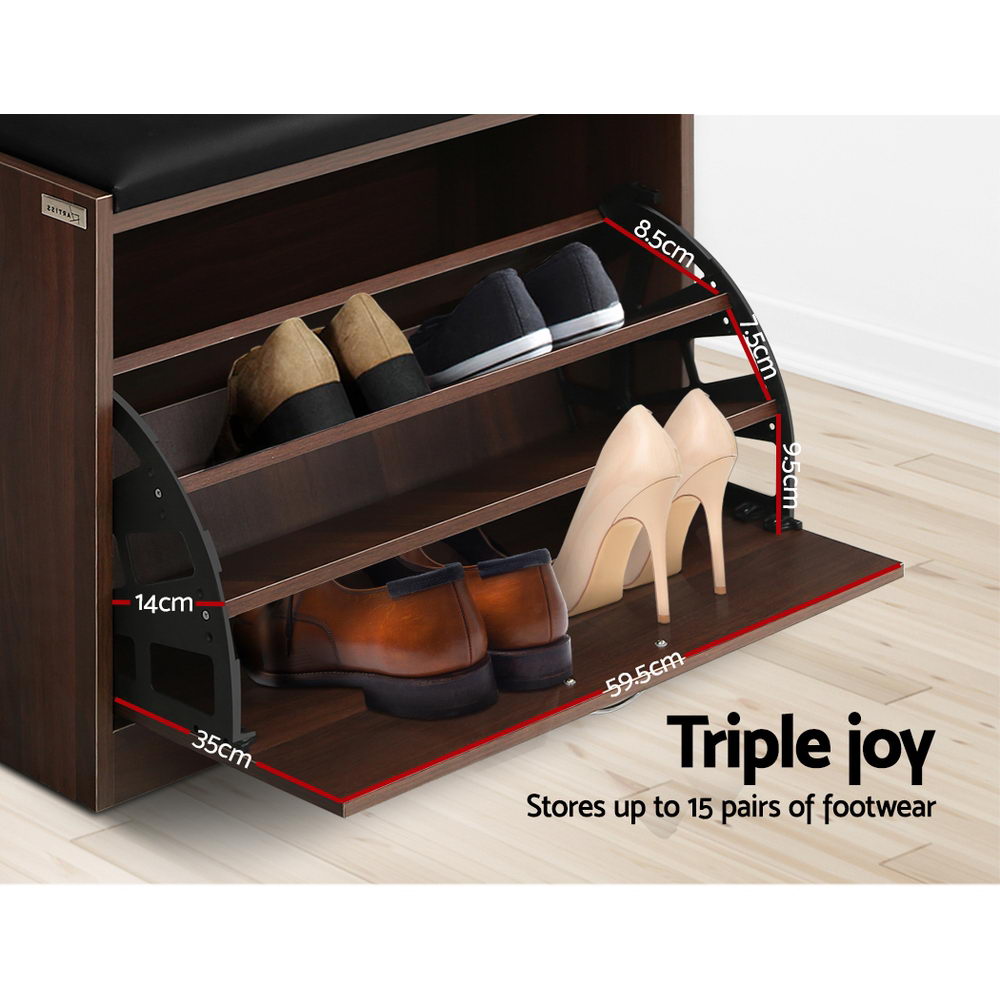 Shoe Storage: Artiss Shoe Rack Cabinet Bench15 Pairs Walnut Kyla