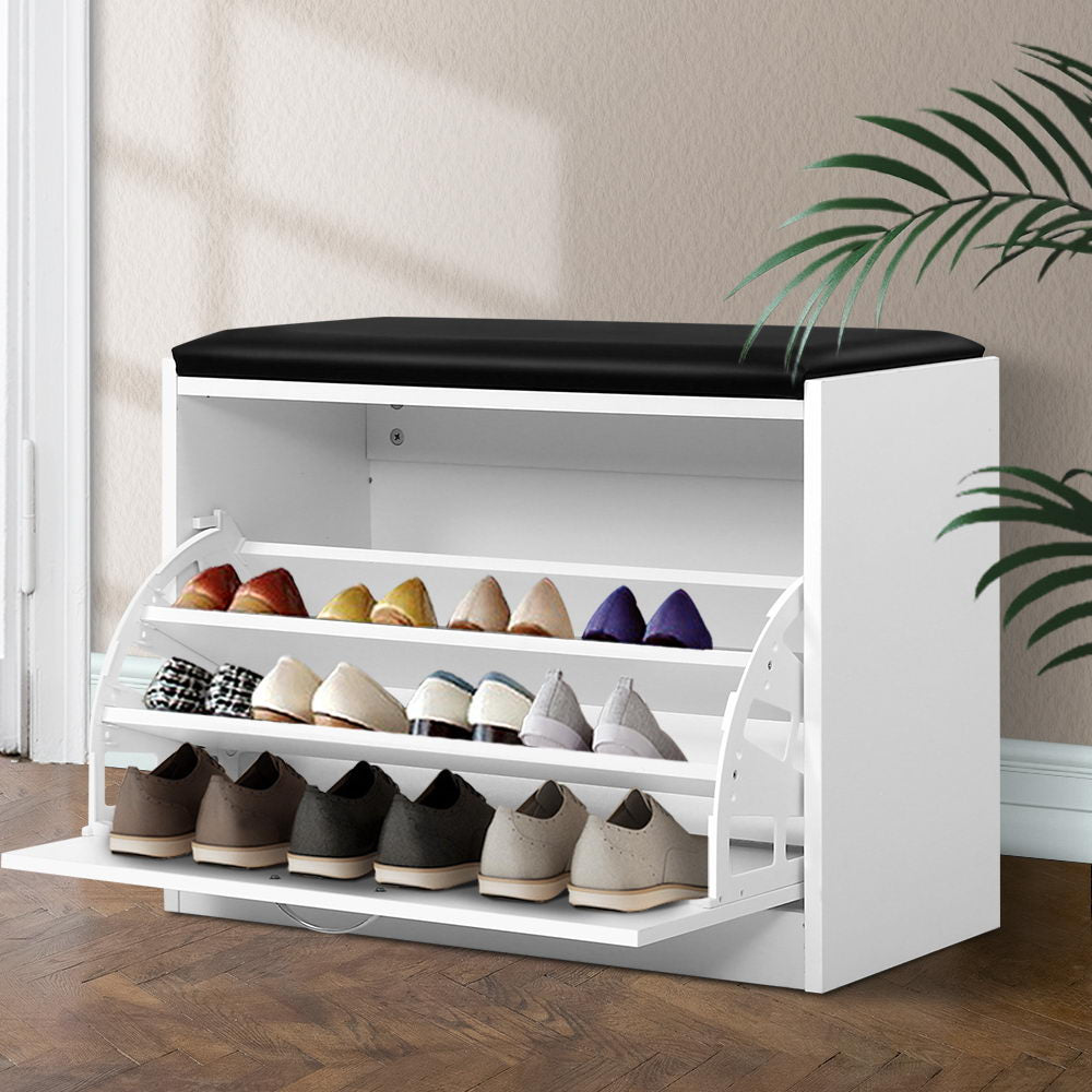 Shoe Storage: Artiss Shoe Rack Cabinet Bench 15 Pairs White Kyla