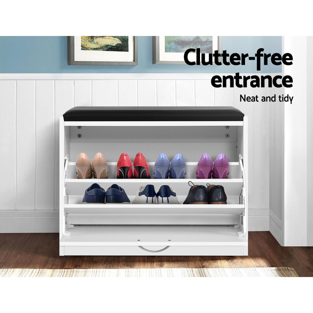 Shoe Storage: Artiss Shoe Rack Cabinet Bench 15 Pairs White Kyla