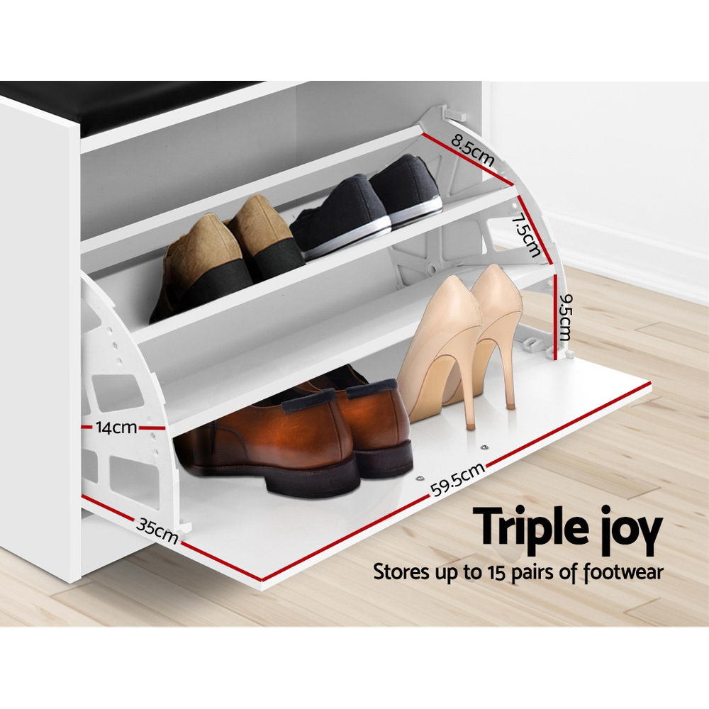 Shoe Storage: Artiss Shoe Rack Cabinet Bench 15 Pairs White Kyla