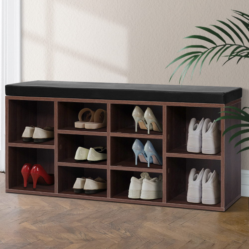 Clothing & Wardrobe Storage: Artiss Shoe Rack Cabinet Bench 10 Cubes - Walnut