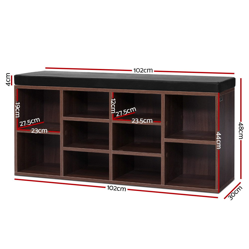 Clothing & Wardrobe Storage: Artiss Shoe Rack Cabinet Bench 10 Cubes - Walnut