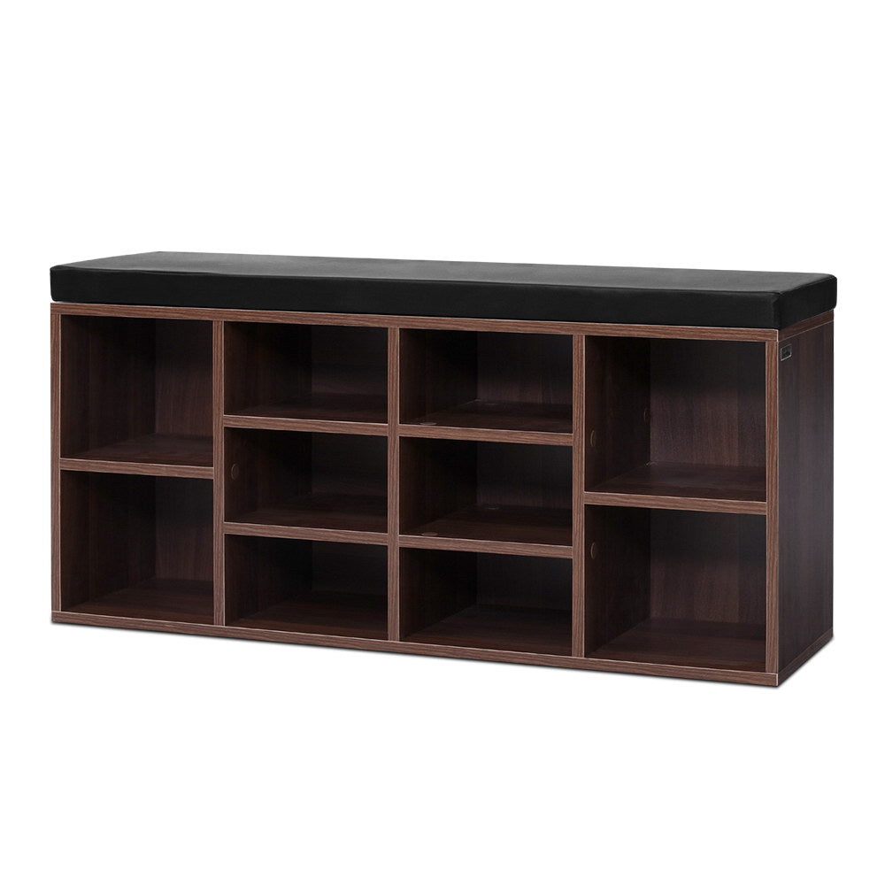 Clothing & Wardrobe Storage: Artiss Shoe Rack Cabinet Bench 10 Cubes - Walnut