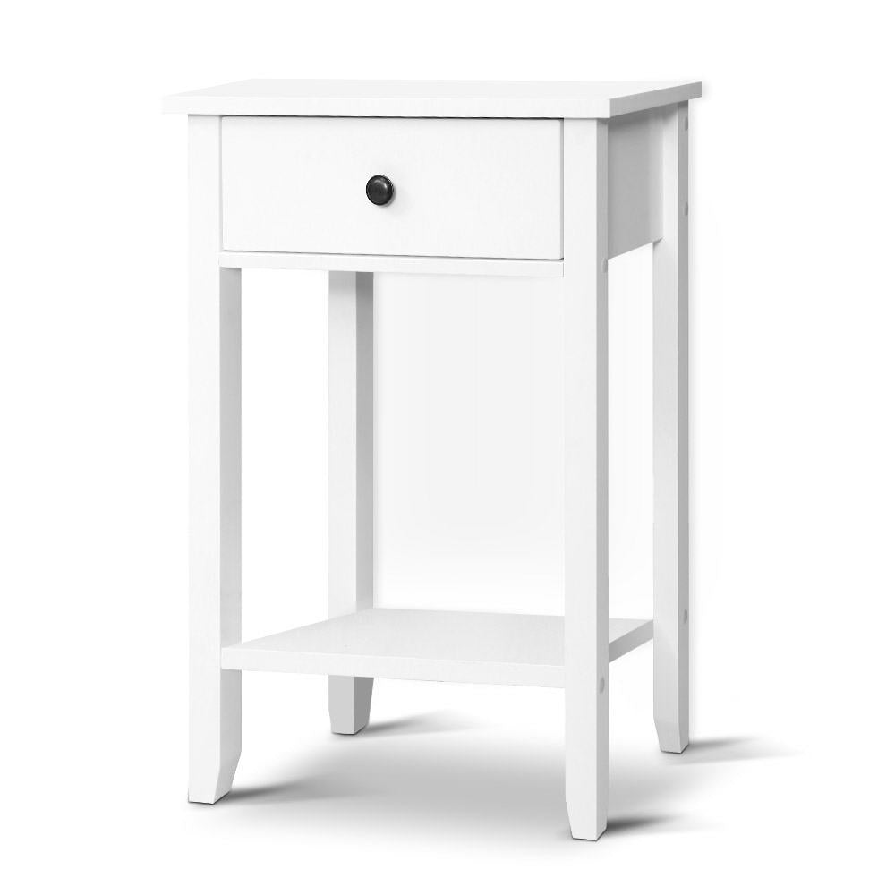 Bedside Tables: Artiss Bedside Table 1 Drawer with Shelf - BOWIE White