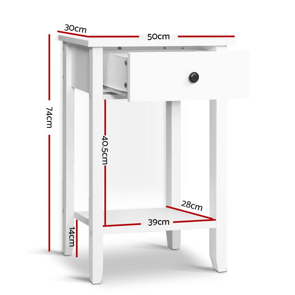 Bedside Tables: Artiss Bedside Table 1 Drawer with Shelf - BOWIE White