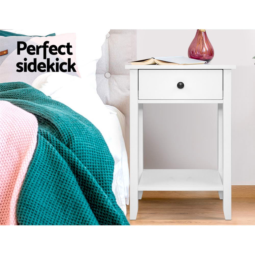 Bedside Tables: Artiss Bedside Table 1 Drawer with Shelf - BOWIE White