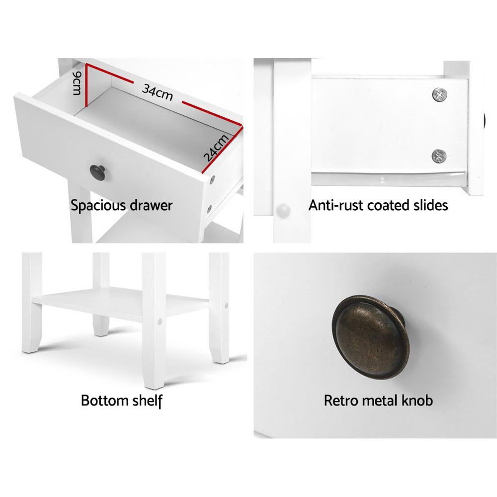 Bedside Tables: Artiss Bedside Table 1 Drawer with Shelf - BOWIE White