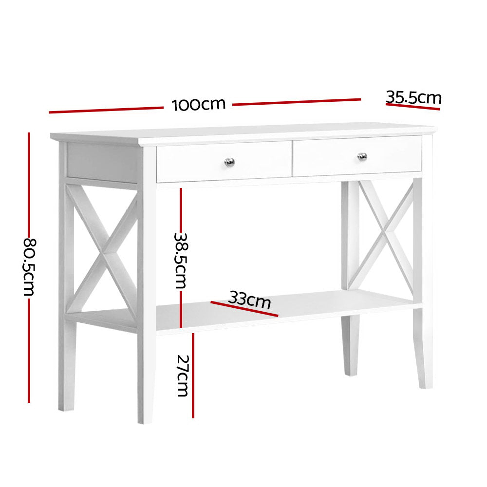 Desks: Artiss Console Table 2 Drawers 100CM White Chole